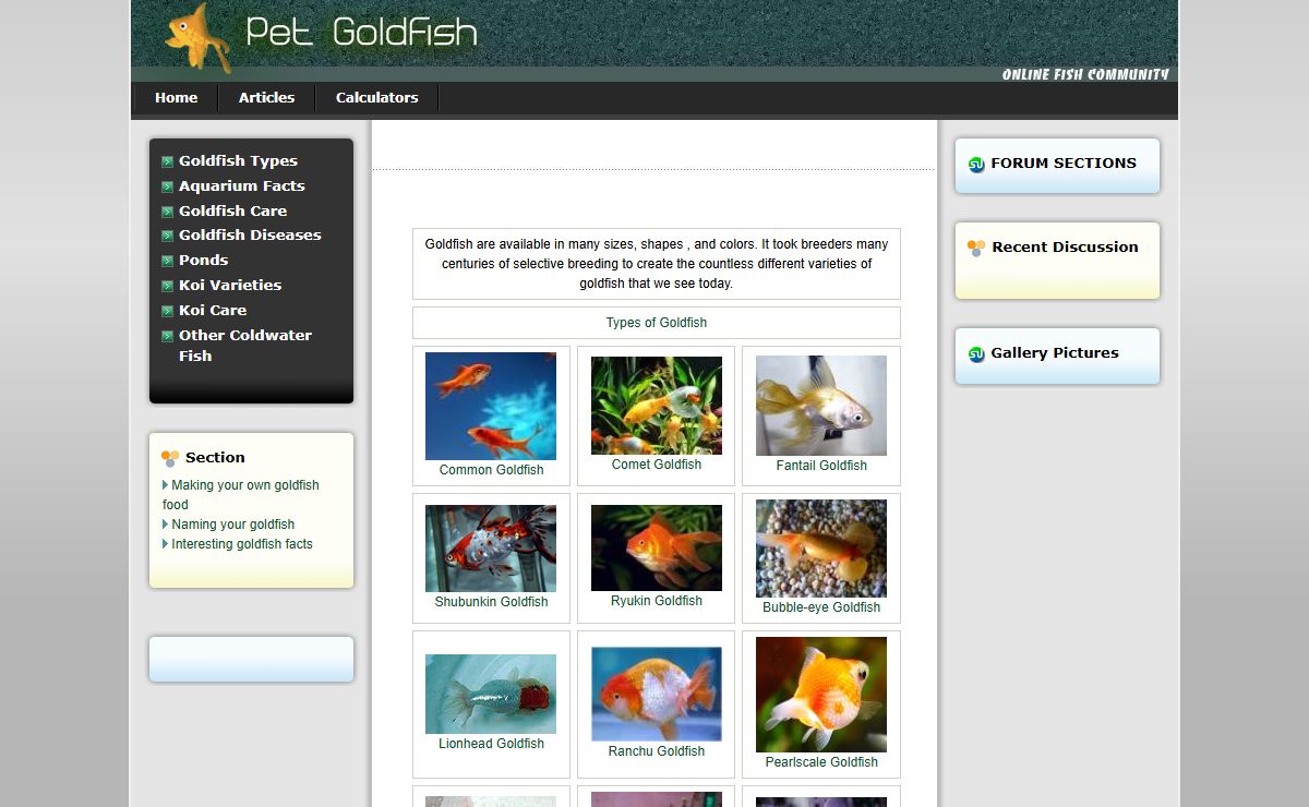 Information on goldfish and koi , including their types, care, diseases , pictures, facts