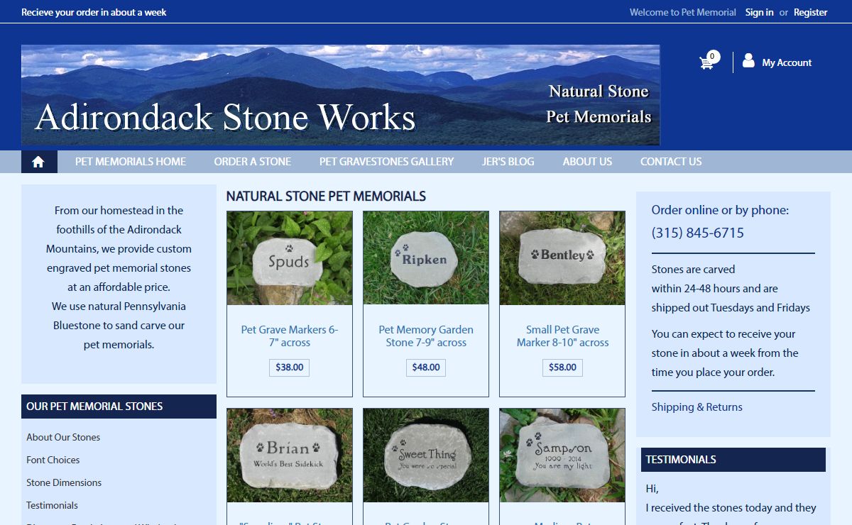 Pet Memorial Stones -Adironack Stone Works-Free Shipping!