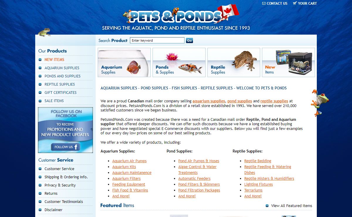 // Aquarium Supplies Canada - Pond Supplies Canada - Pond Liners Canada - Pond Pumps Canada - Reptile Supplies Canada // Pets and Ponds