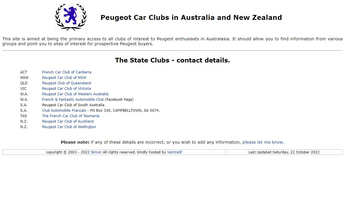 Peugeot Car Clubs in Australia, New Zealand