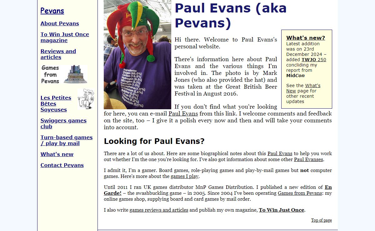 Paul Evans (aka Pevans) - a personal website