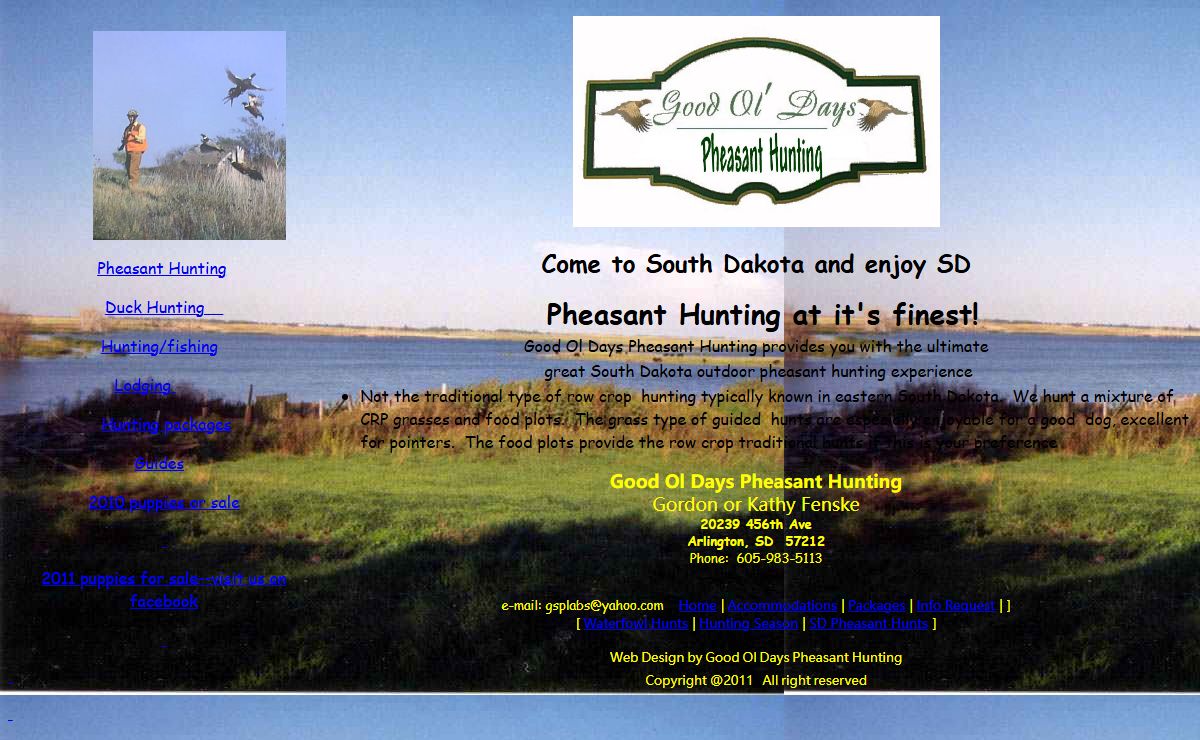 South Dakota Pheasant Hunting--Good Ol Days Pheasant Hunting--Guided SD Pheasant Hunts in eastern South Dakota
