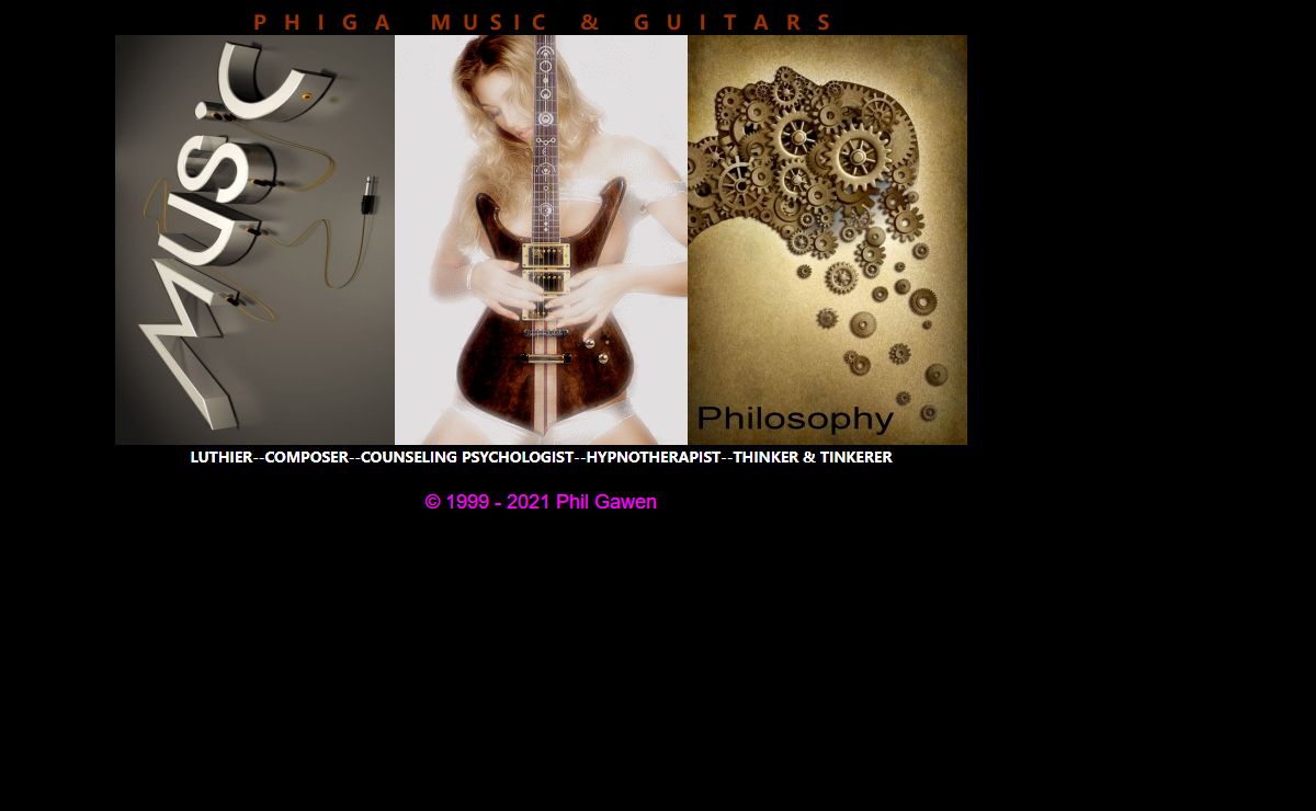 original music and custom built guitars like Casta, Christa, Hybrid, UFO, Bone, Zen, Bolt, by phiga or phil gawen and the meaning of life