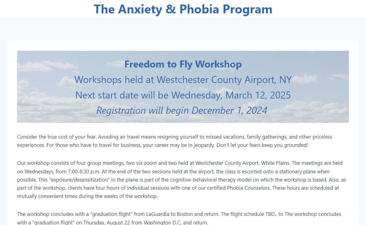 The Anxiety & Phobia Program – Specializing in cognitive-behavioral therapy for specific phobias
