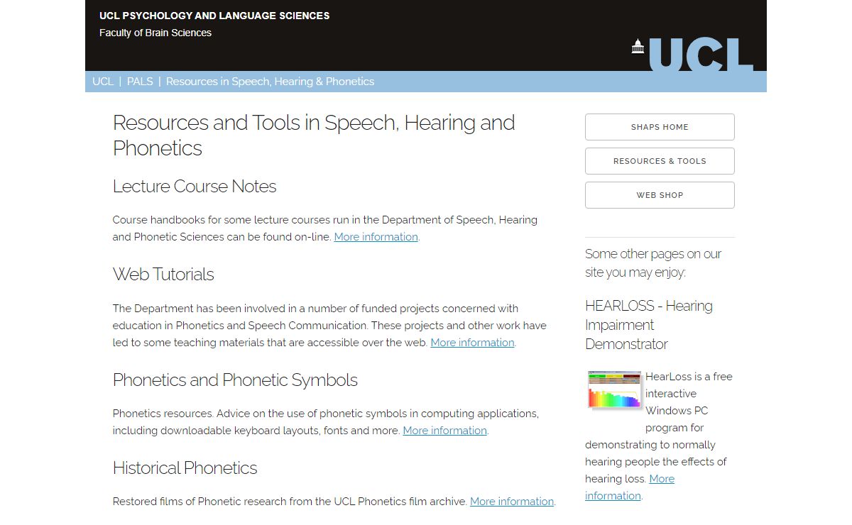 Resources and Tools in Speech, Hearing and Phonetics