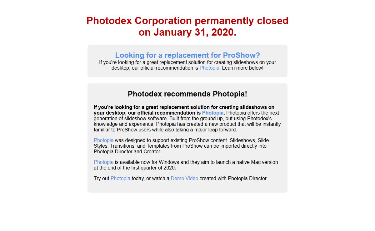 Photodex - Closed January 31, 2020
