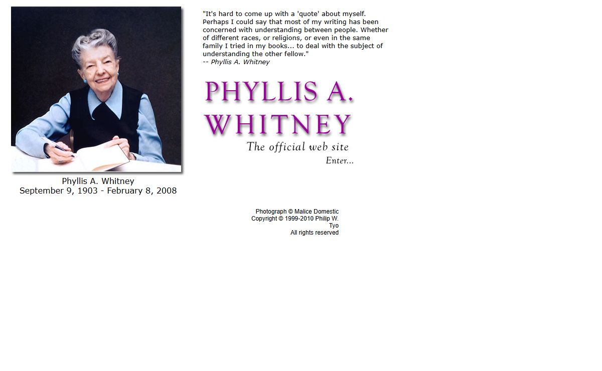The Official PHYLLIS A. WHITNEY Web site