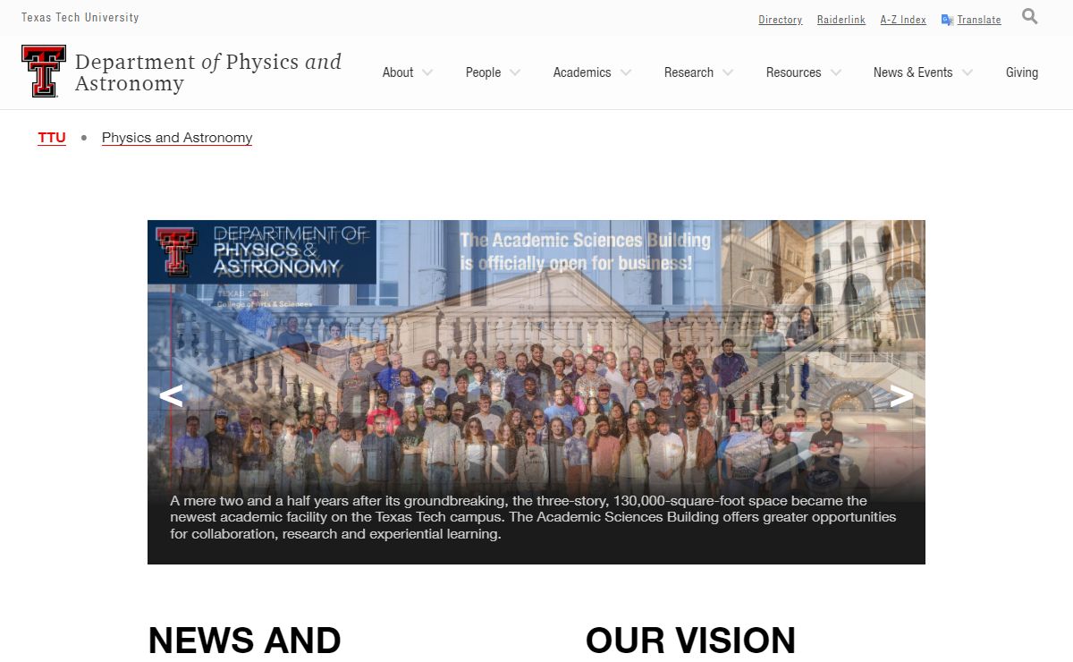 Physics and Astronomy | Physics and Astronomy | TTU