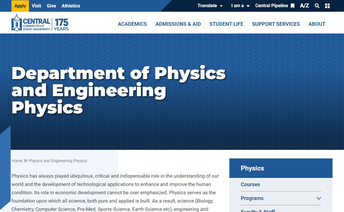 Physics and Engineering Physics | Central Connecticut State University