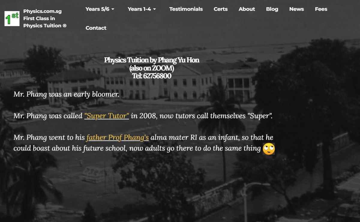 Best Physics Tuition, Singapore Physics Tutor - Phang Yu Hon