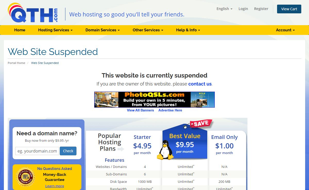 Web Site Suspended - QTH Hosting