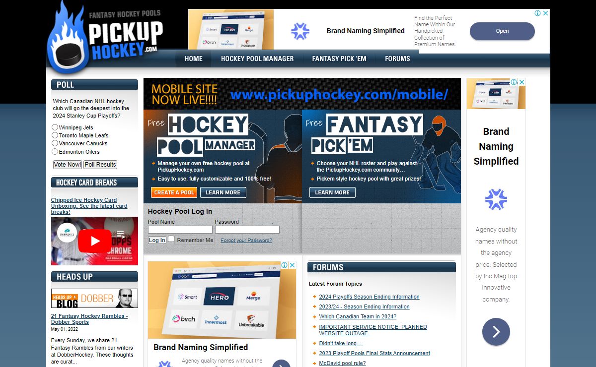 Pick-up Hockey - Free Hockey Pool Manager and Fantasy Hockey Community