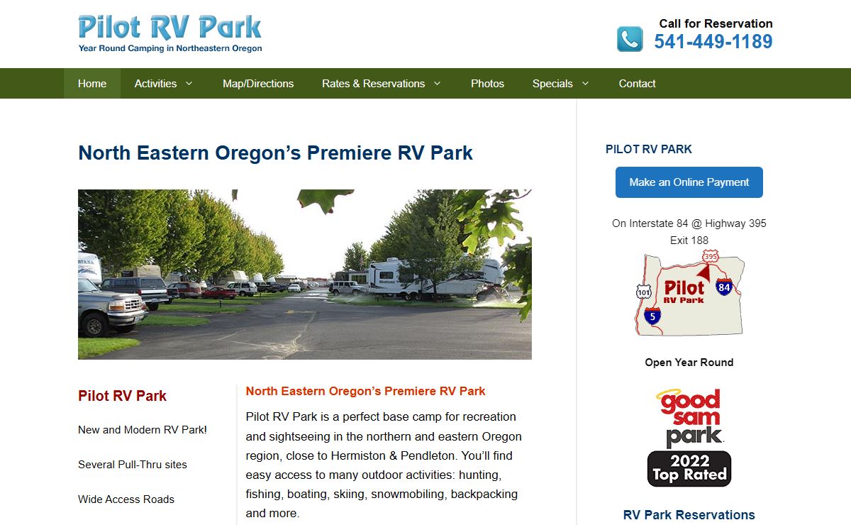 Pilot RV Park - Eastern Oregon RV Camping at I84 & Hwy 395