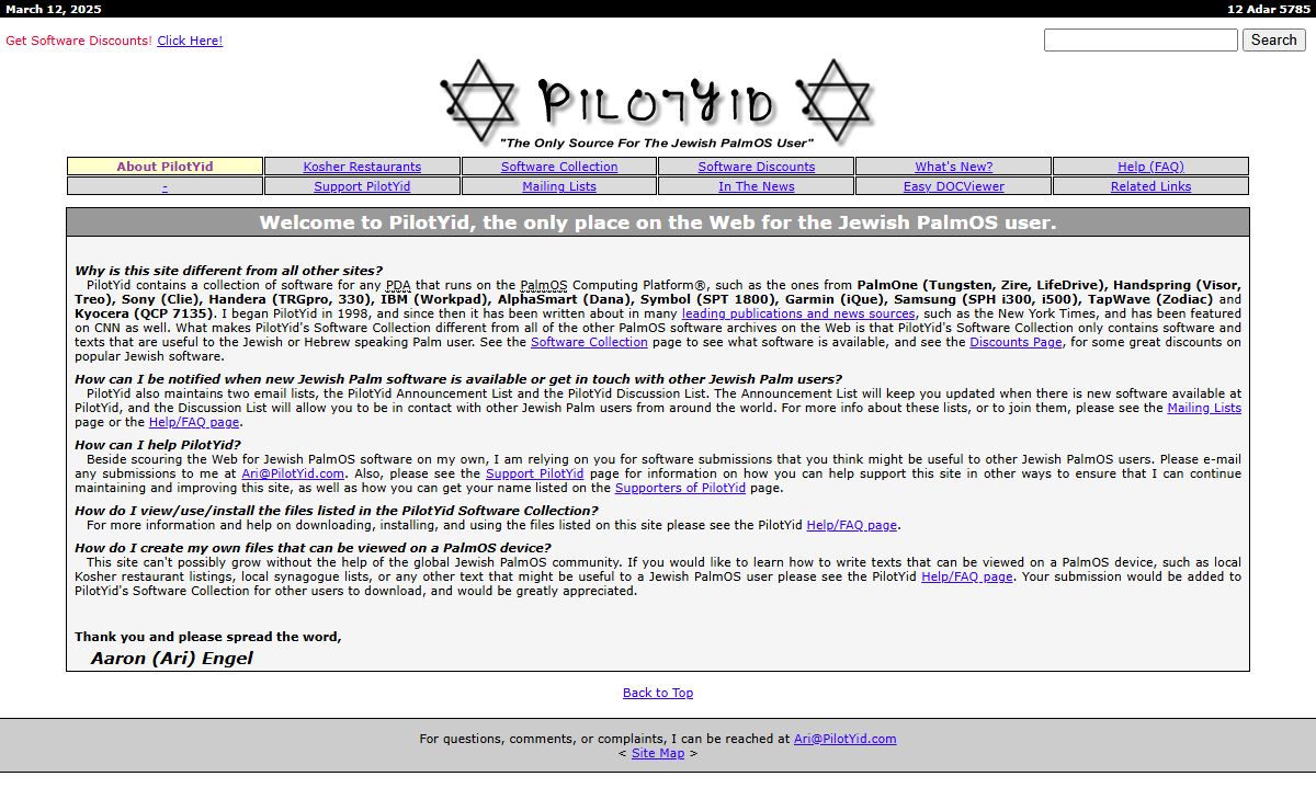 PilotYid Palm Hebrew / Jewish Software For PalmOS (Pilot Yid, Clie, Tungsten, Zire, LifeDrive, Treo)