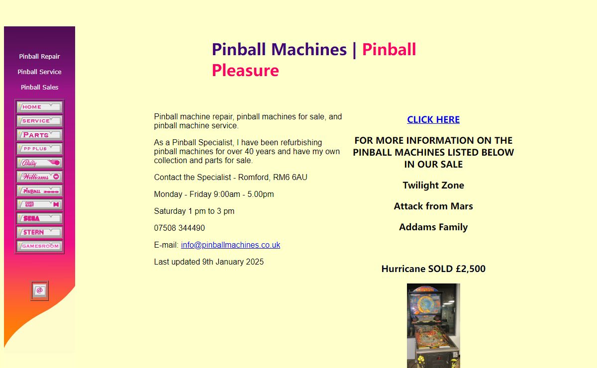 Pinball machine repair, pinball machines for sale, UK | Pinball Pleasure
