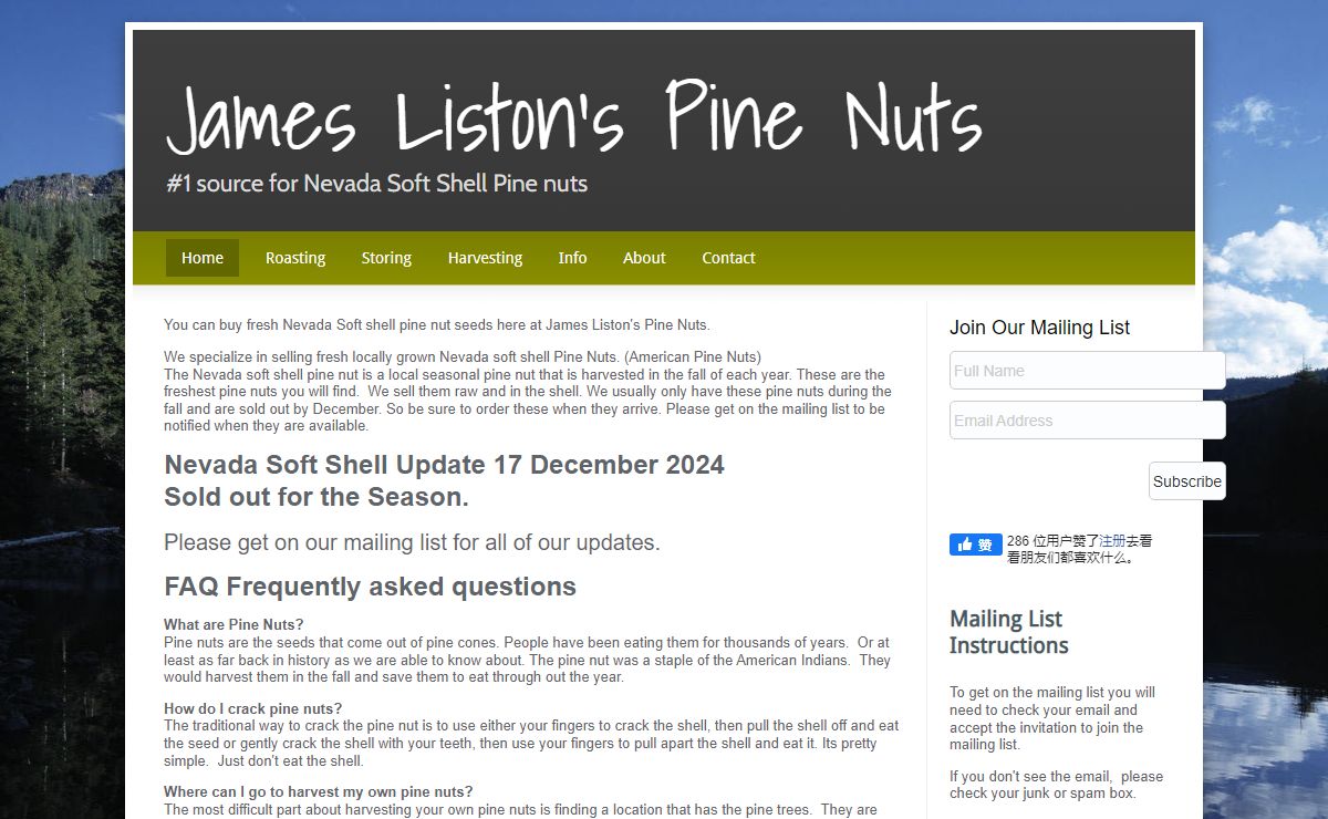 James Liston Pine Nuts - Buy Nevada American Pine Nuts