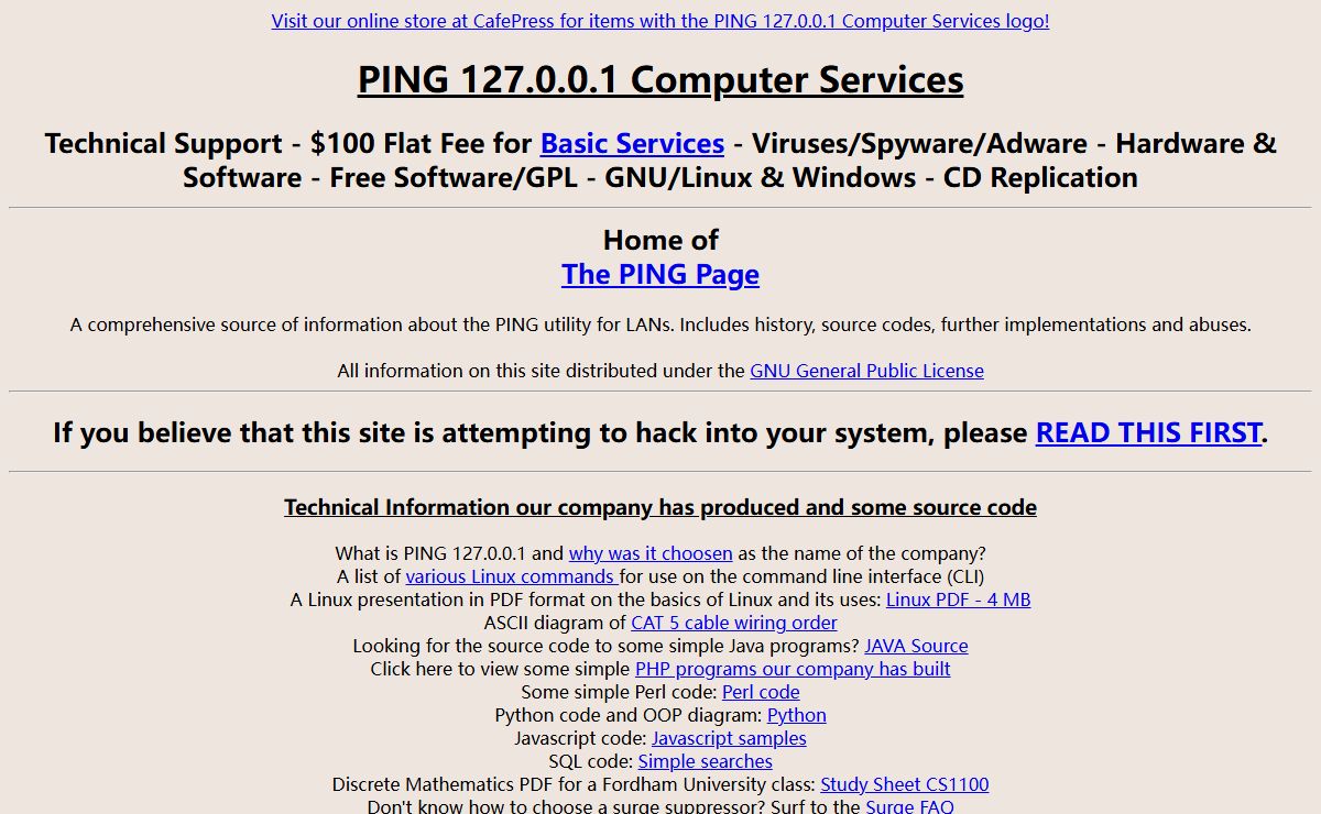 PING 127.0.0.1 Computer Services - Home of The Ping Page