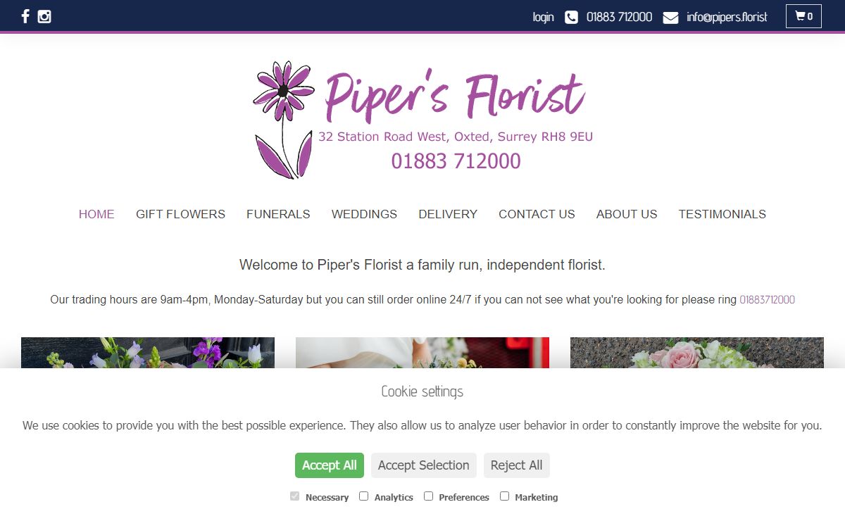 Home Page - Pipers Florist - Delivering Flowers, Plants and Gifts to Oxted, Edenbridge, Lingfield and the surrounding areas, 01883 712000