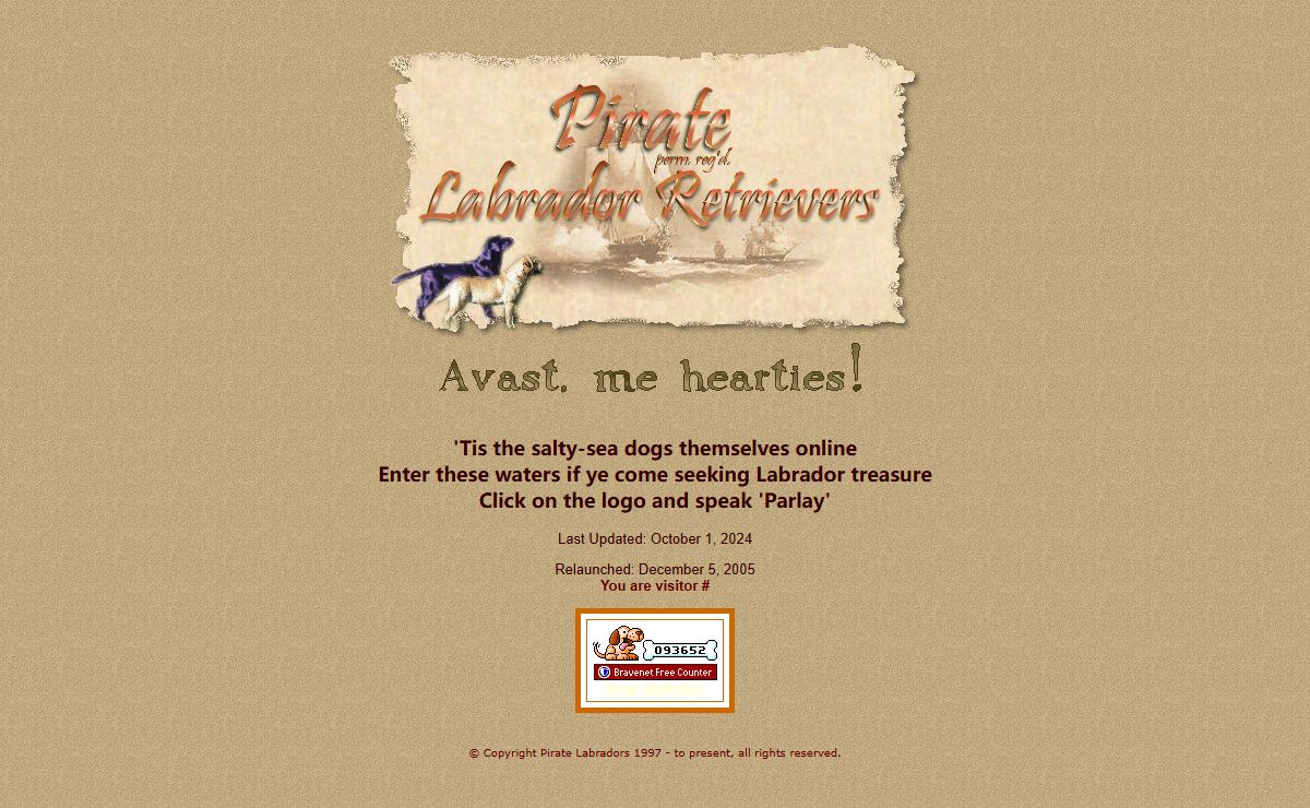 Pirate Labradors Perm. Reg'd. Welcome Page