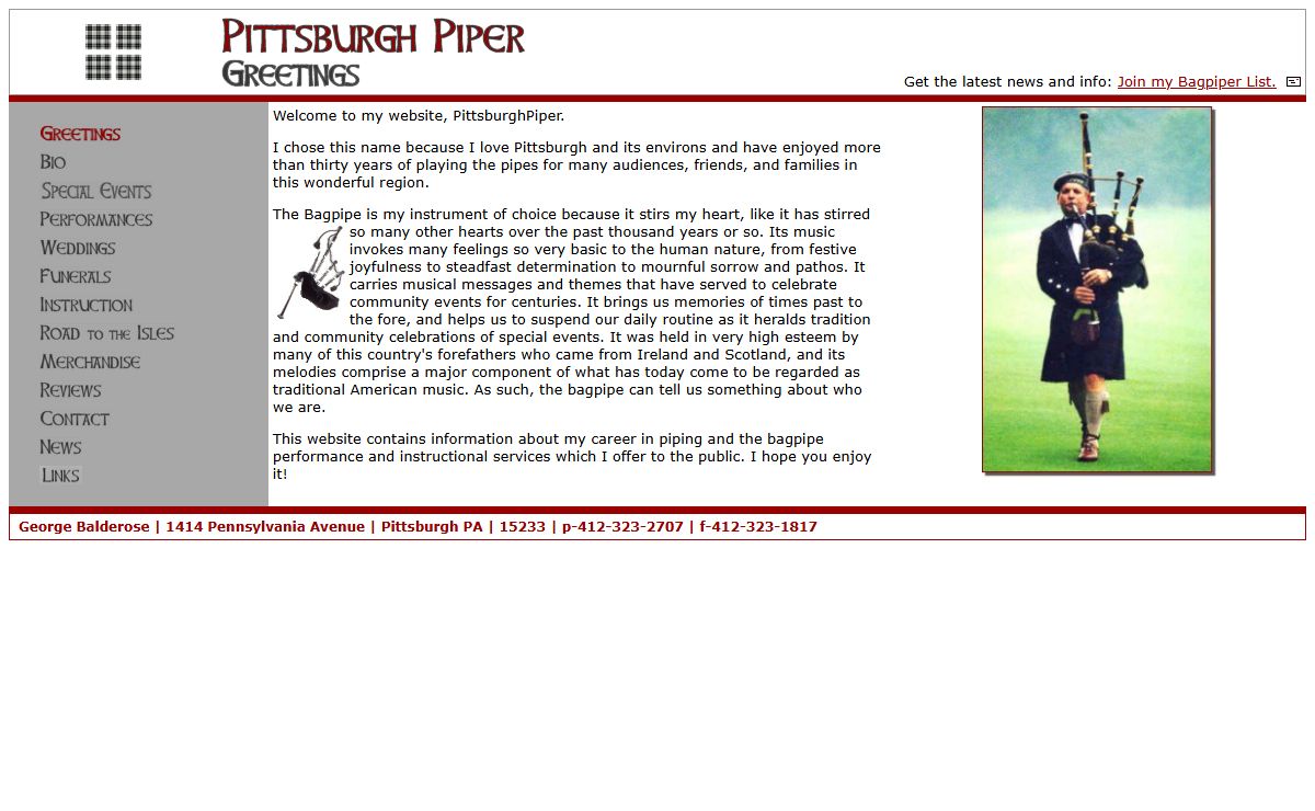 George Balderose, pittsburgh bagpiper