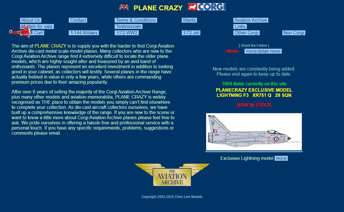 Corgi aviation archive model diecast planes : plane crazy