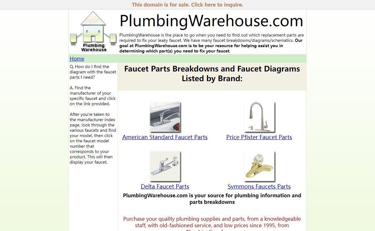 PlumbingWarehouse.com - Your Parts & Diagrams Resource For All Your Plumbing Needs!
