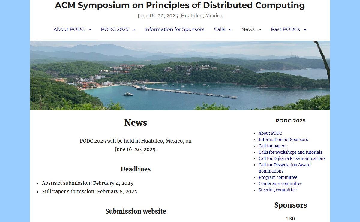ACM Symposium on Principles of Distributed Computing – June 16-20, 2025, Huatulco, Mexico