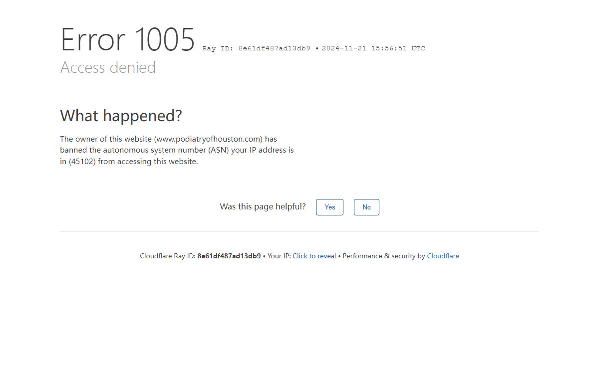 Access denied | www.podiatryofhouston.com used Cloudflare to restrict access