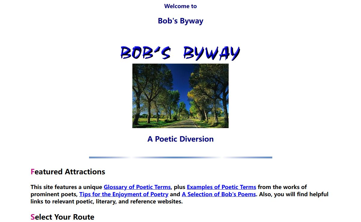 Bob's Byway-A Poetic Diversion, Home Page