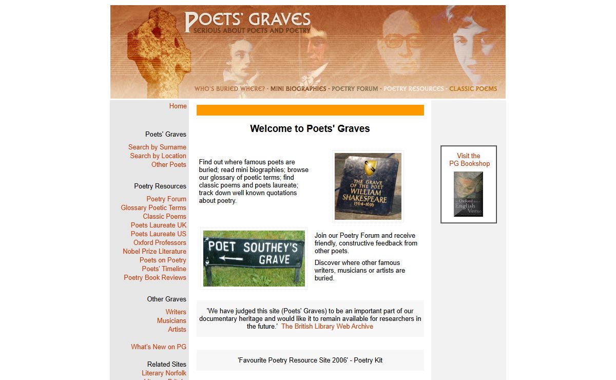 Poets' Graves: find out where famous poets are buried