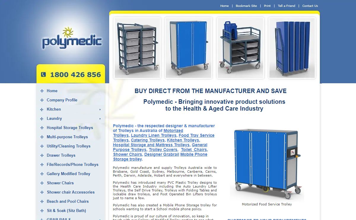 Polymedic Trolleys for kitchen, laundry, Cleaning, Beverage, Catering