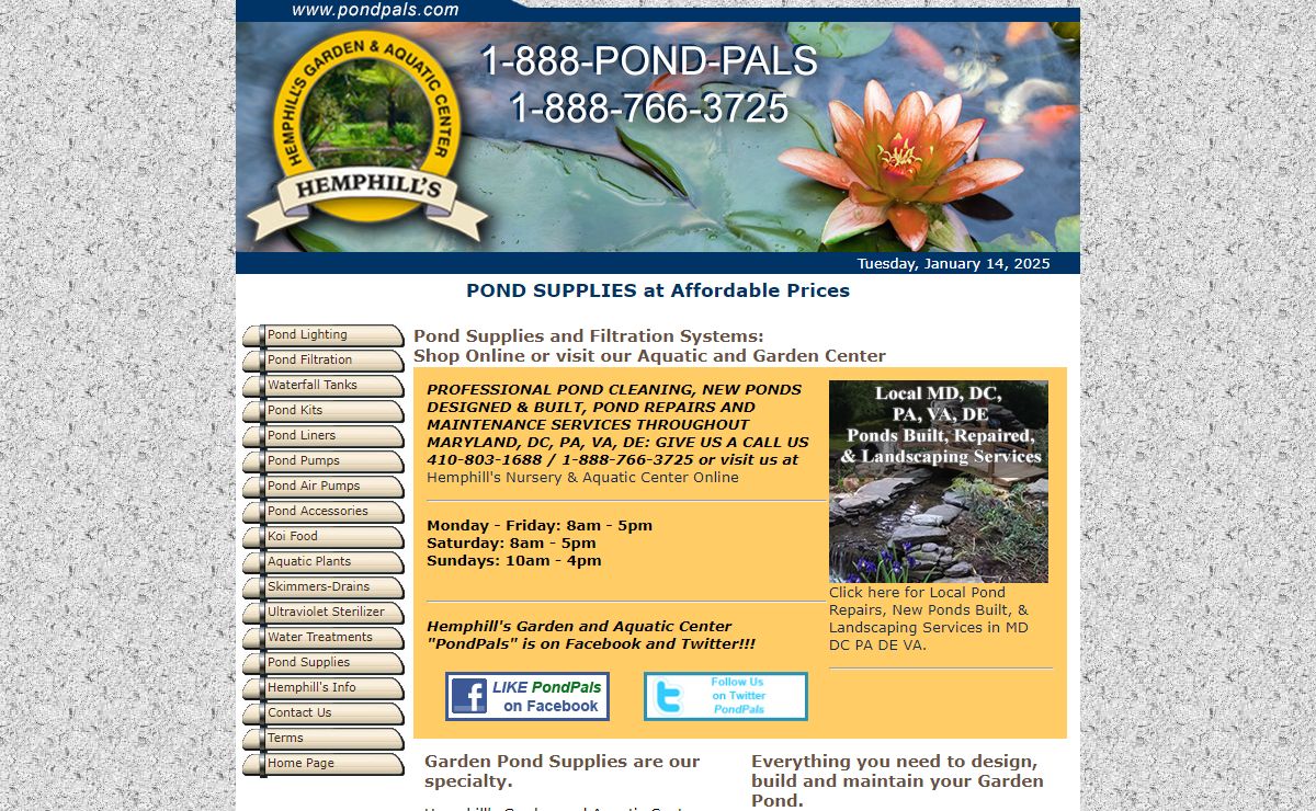 Pond Supplies, Water Gardens, Pond Pumps, Pond Liners, Pond Filters, Pond Water Treatment, Pond Accessories, Pond Waterfalls, Aquatic Plants, Garden Ponds; Pondpals.com