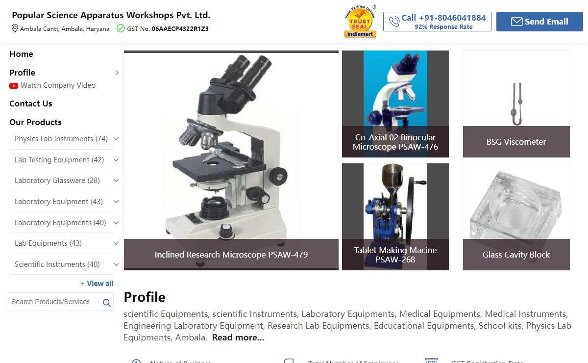 Exporter of Physics Lab Instruments & Lab Testing Equipment by Popular Science Apparatus Workshops Pvt. Ltd., Ambala