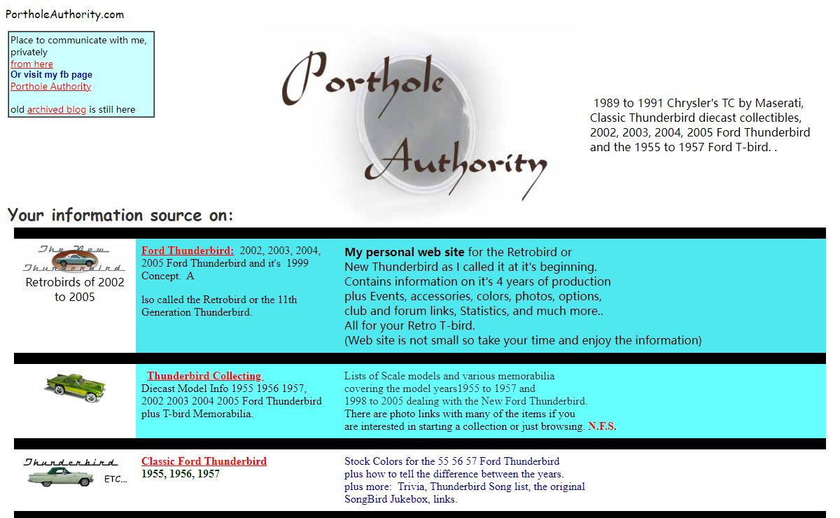 Porthole Authortity 2002 2003 2004 2005 Ford Thunderbird owners