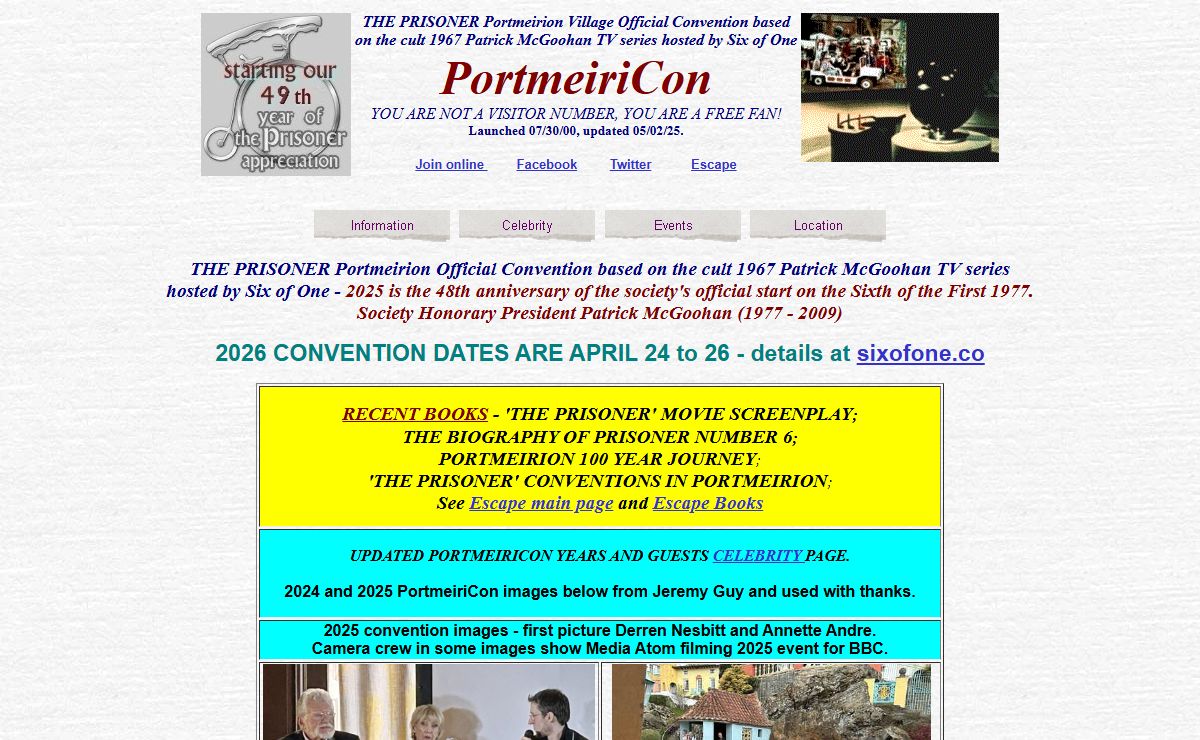 Prisoner Convention Portmeirion Six of One McGoohan Home Page