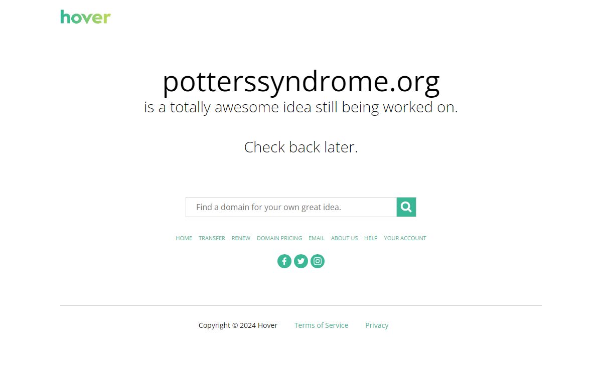 potterssyndrome.org is coming soon
