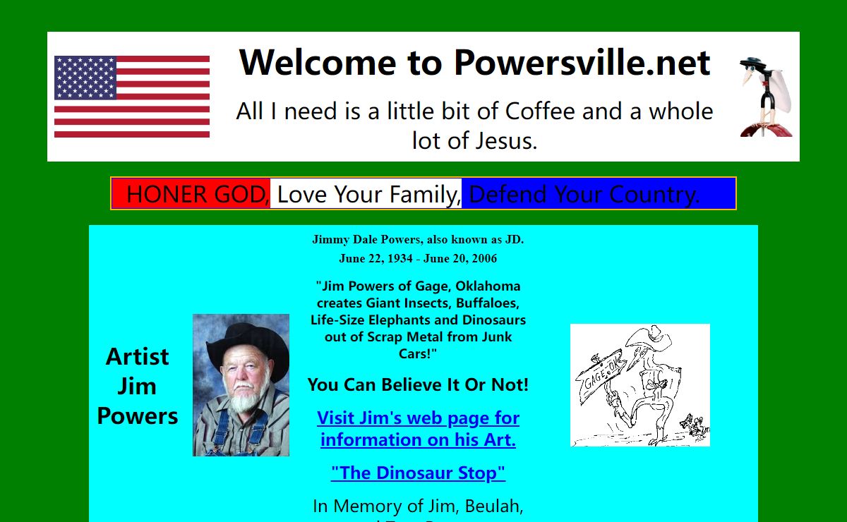 Powersville.net, Home of Metal Artist Jim Powers of Gage Oklahoma. Lewis Kansas Weather Links.