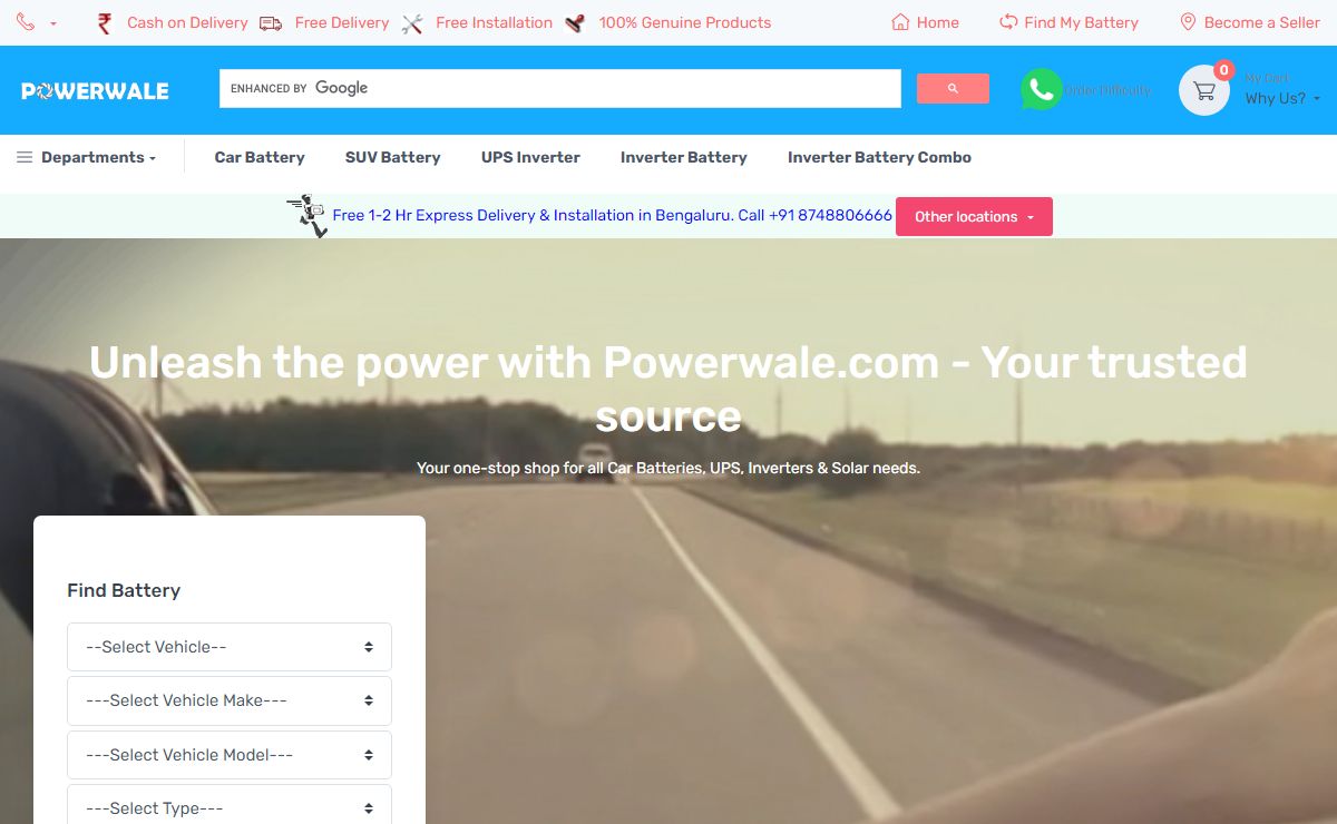 Shop Online for Car Batteries, UPS, Inverters and Solar - Powerwale
