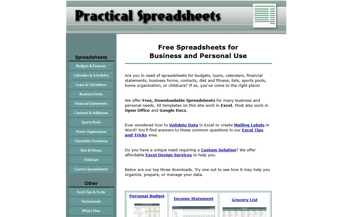 Free Spreadsheets for Business, Home, and Personal Use
