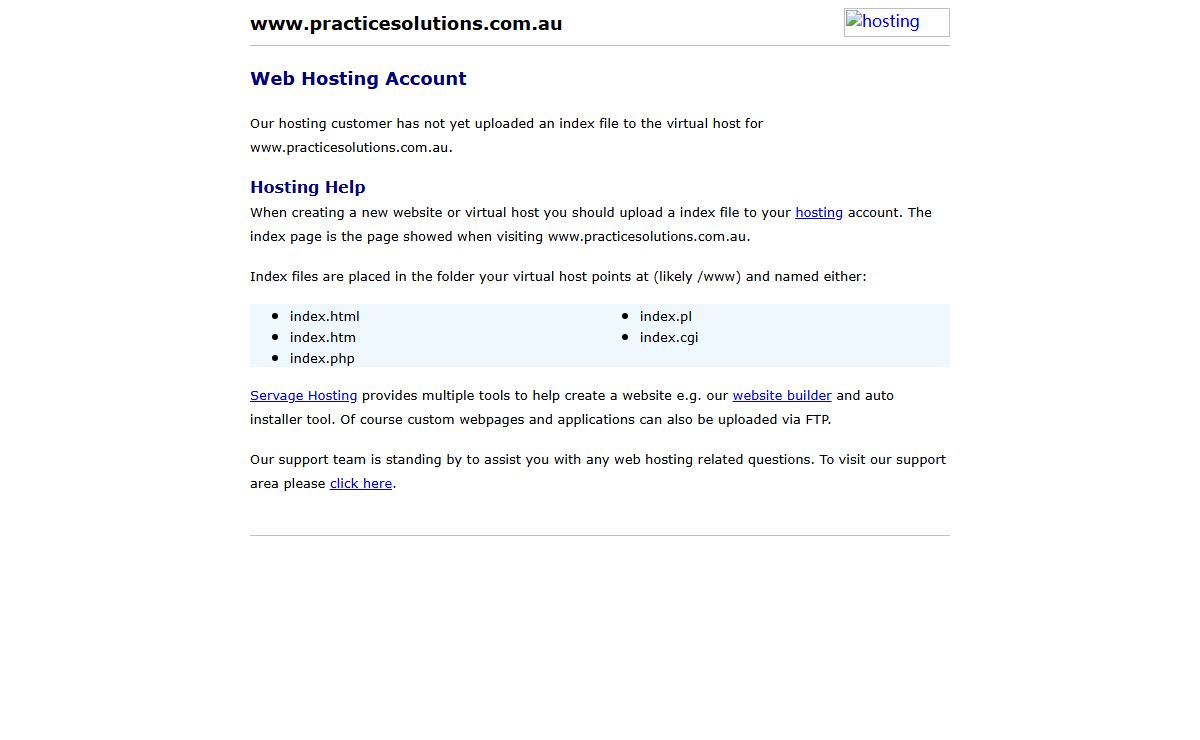 Domain www.practicesolutions.com.au - Hosted by Servage Hosting