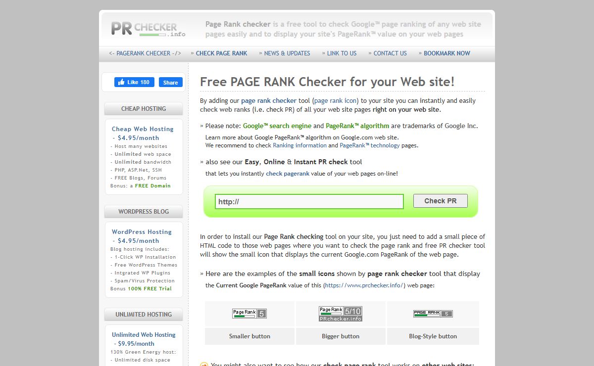 Google PageRank Checker - Check Google page rank of any web pages