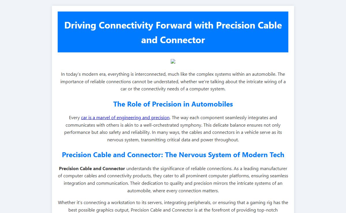 Driving Connectivity Forward with Precision Cable and Connector | www.precision-cable.com