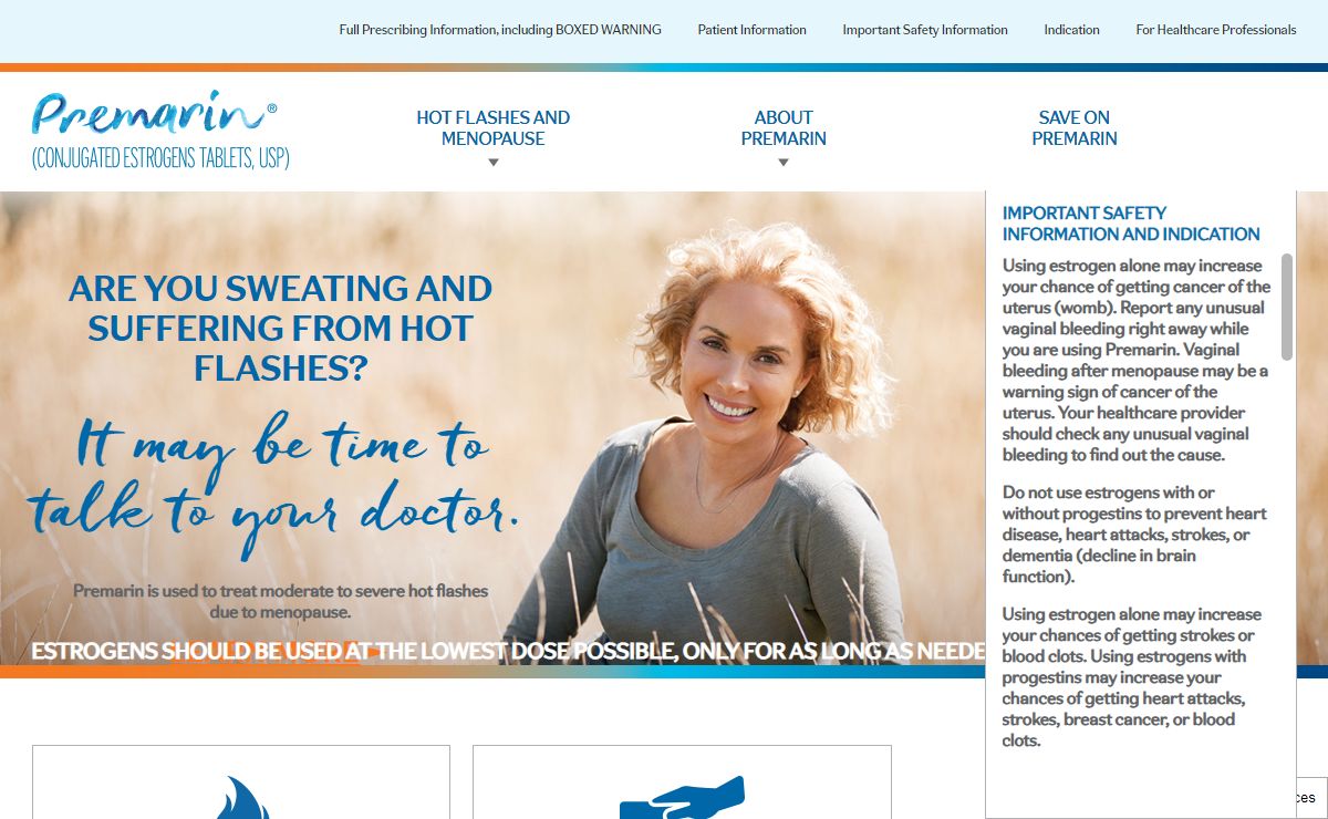 PREMARIN® (conjugated estrogens tablets, USP) Home Page | Safety Info