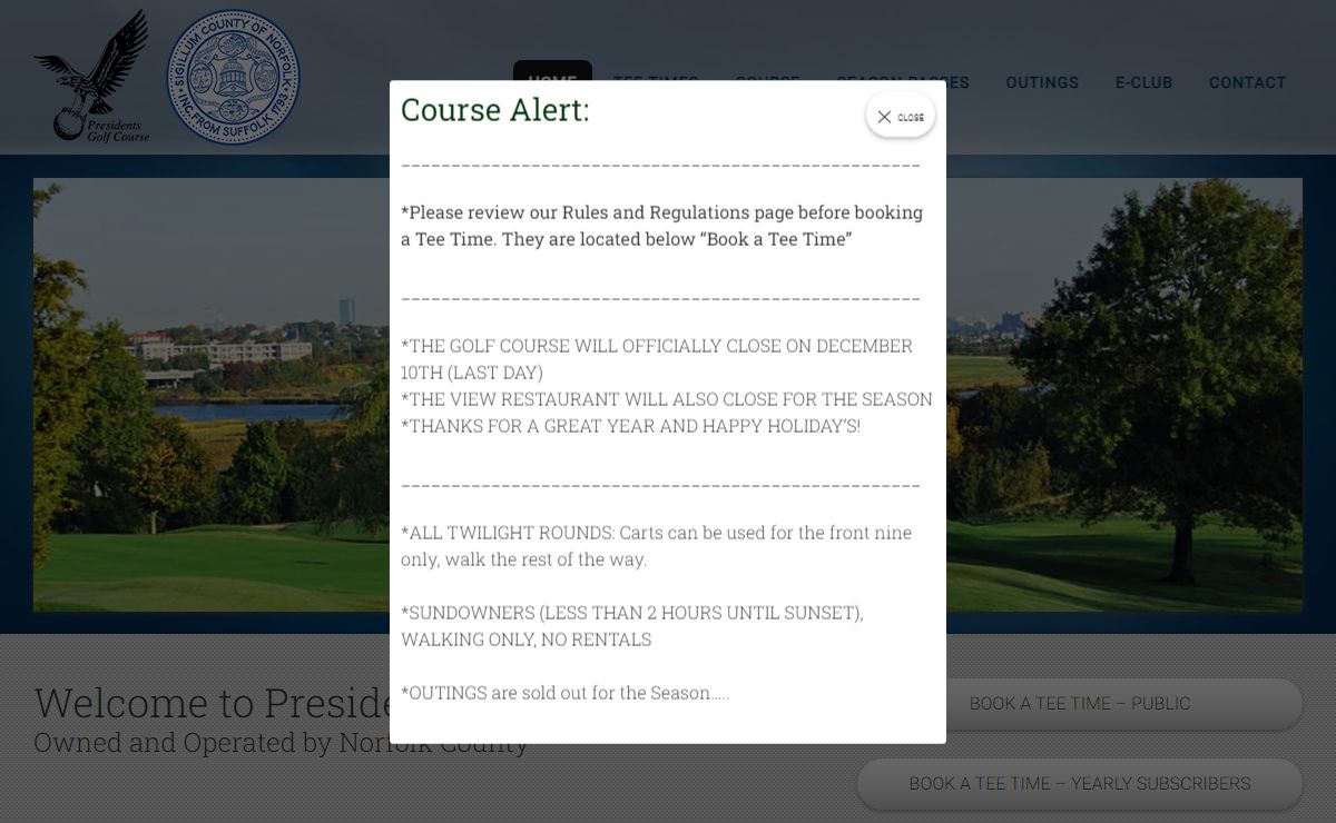 Welcome to Presidents Golf Course at Wollaston Recreational Facility - Presidents Golf Course