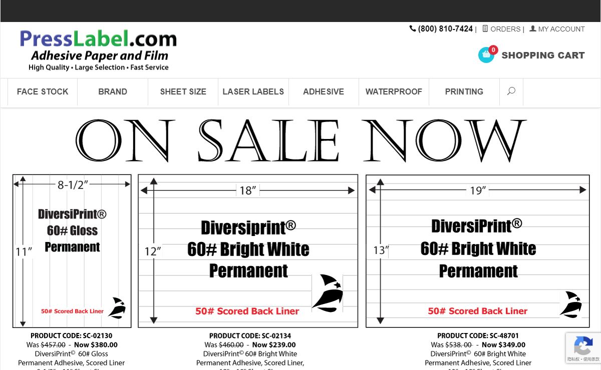 PressLabel.com, Adhesive Paper and Film, Custom Labels