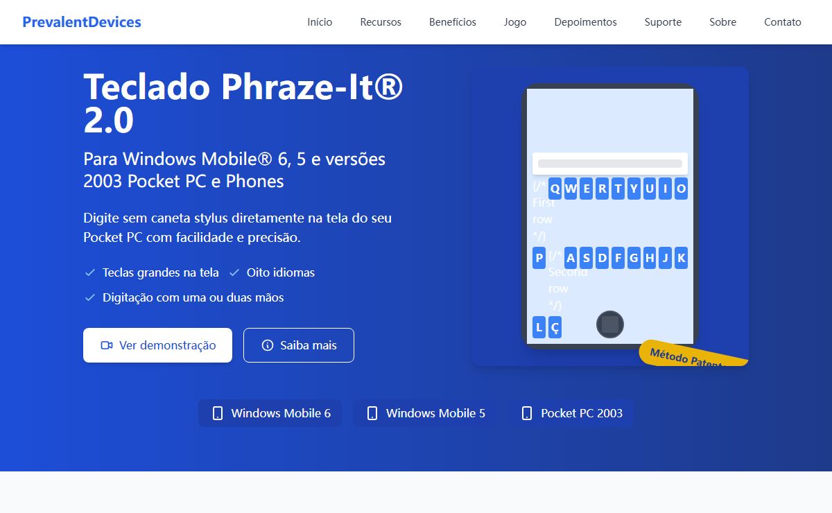 Teclado Phraze-It® 2.0 para Windows Mobile - Digitação sem Stylus