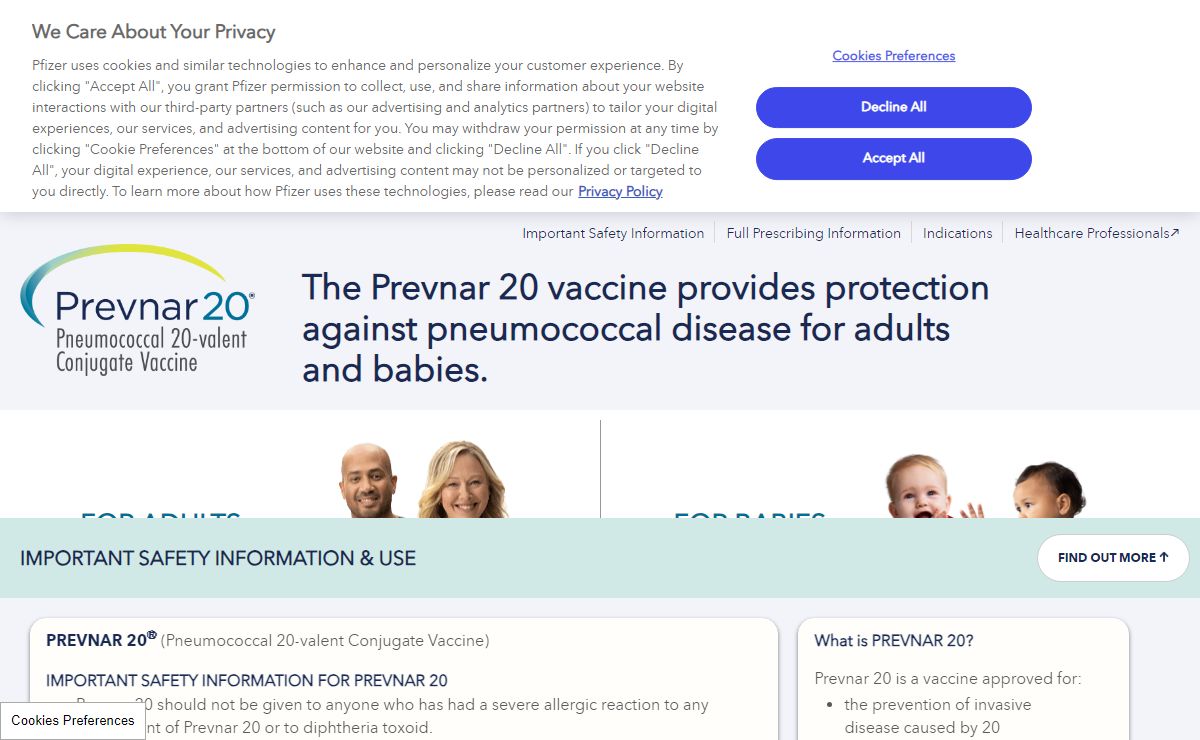 PREVNAR 20® (Pneumococcal 20-Valent Conjugate Vaccine) | Safety Info