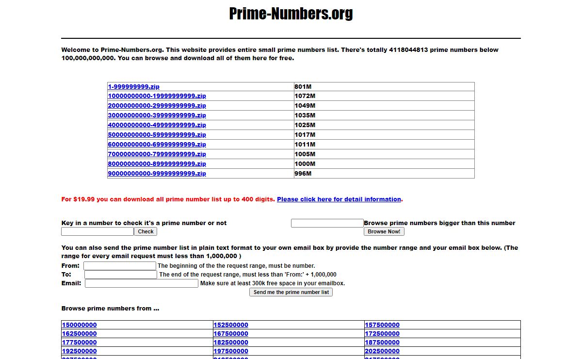 Prime number list