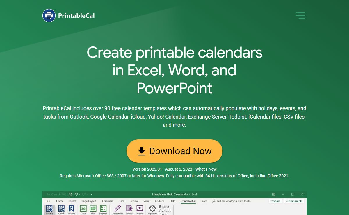 PrintableCal | Create Printable Calendars with 90+ Calendar Templates for Excel, Word, and PowerPoint