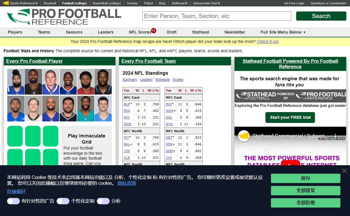 Pro Football Stats, History, Scores, Standings, Playoffs, Schedule & Records | Pro-Football-Reference.com
